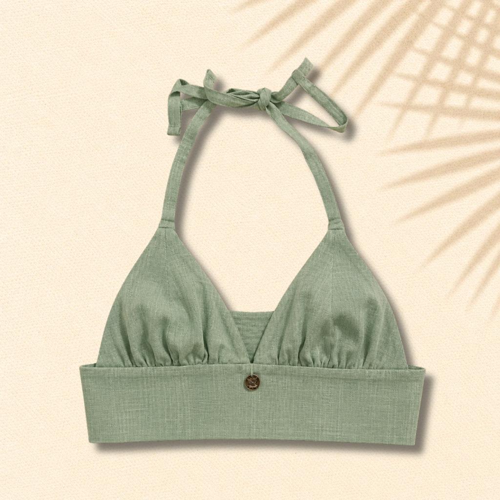 Top verde lino nudo espalda